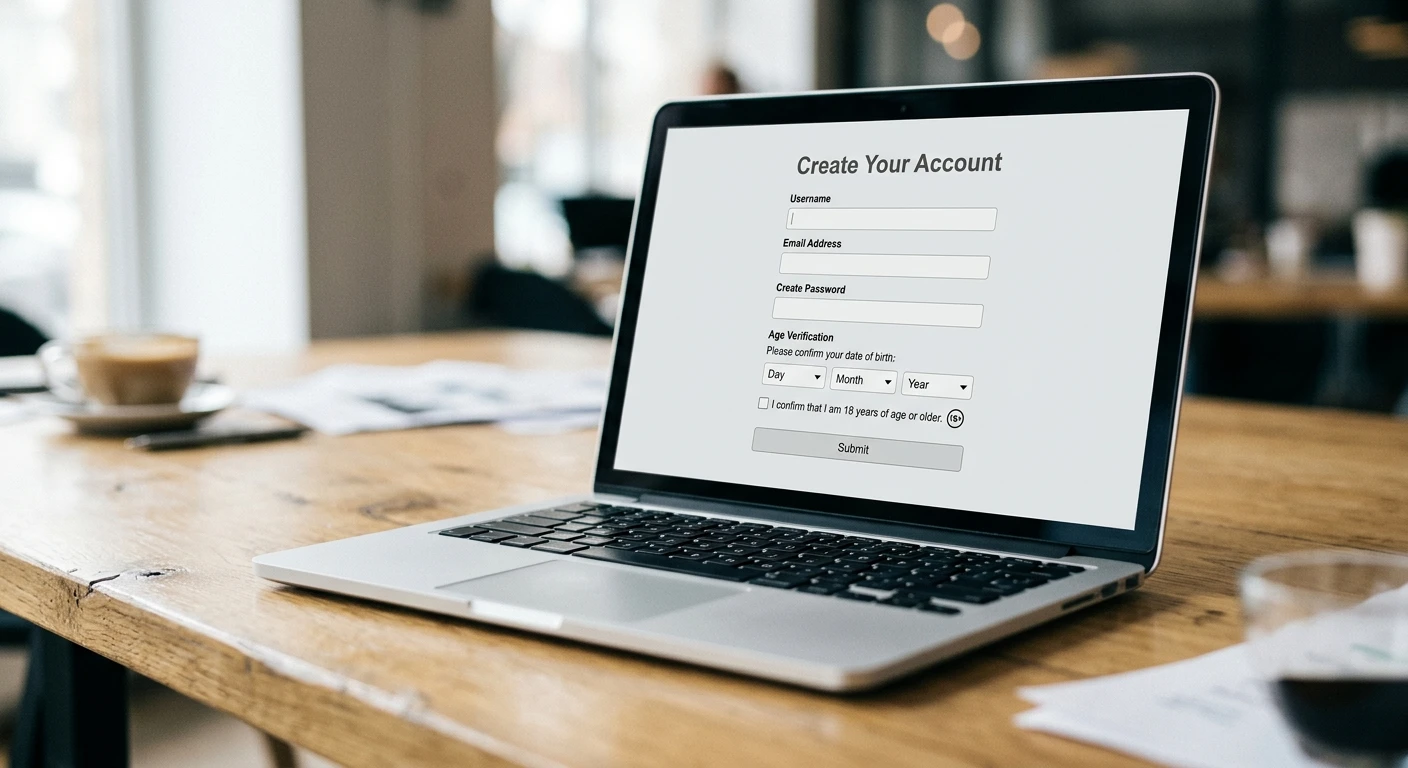 A sign-up screen requesting age verification before a UK betting account is opened