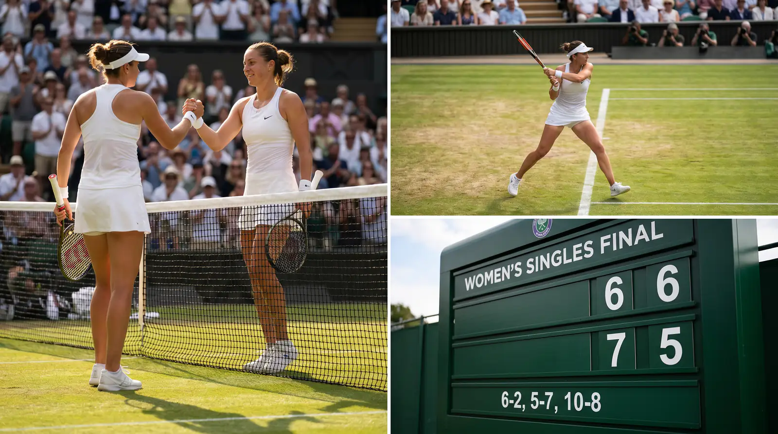 A Wimbledon scoreboard showing a completed best-of-three women's singles set score