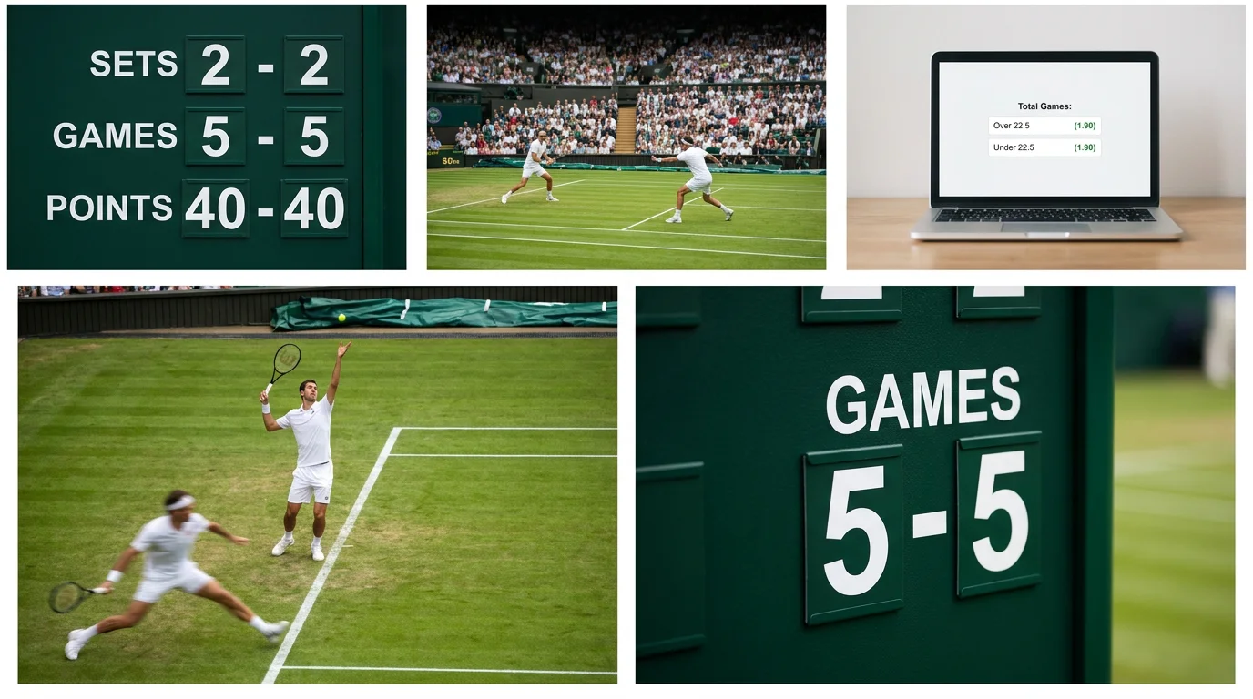 A big server firing an ace on Wimbledon grass as the games pile up