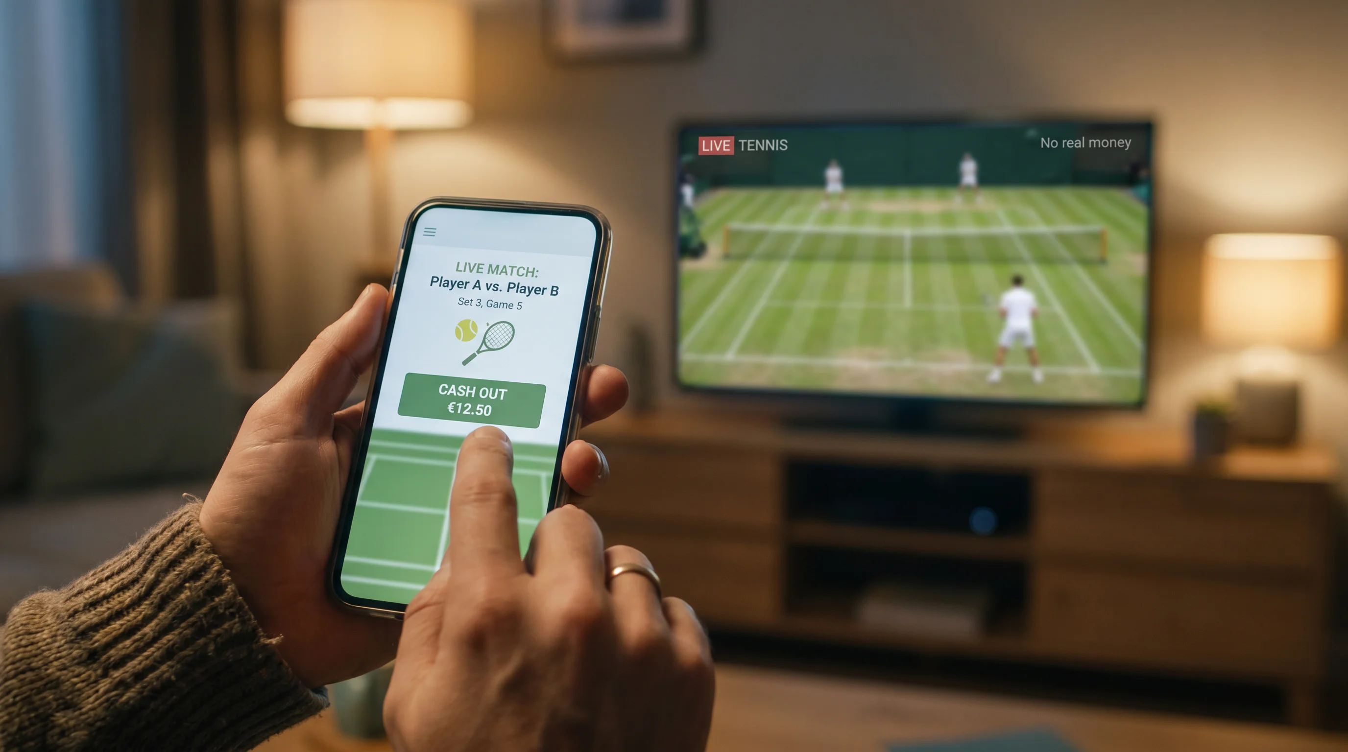A live bet screen showing a cash-out offer for an in-running Wimbledon wager