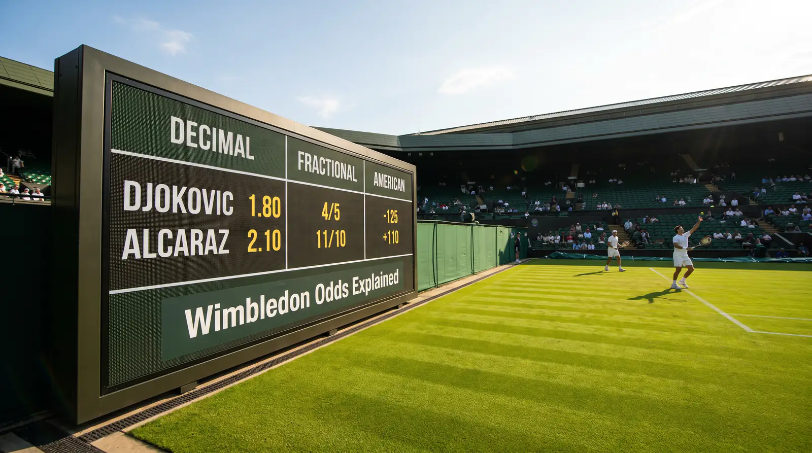 The same tennis bet written in decimal, fractional and American odds formats
