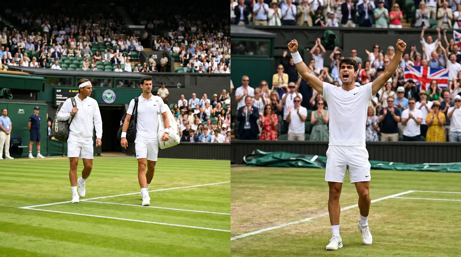 A player celebrating reaching a Wimbledon final after a deep run