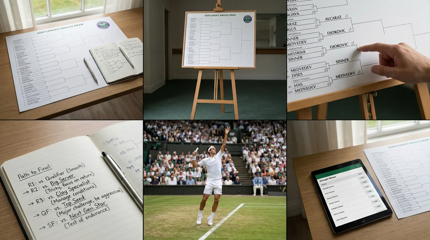 A tablet turning a draw read into a Wimbledon outright bet