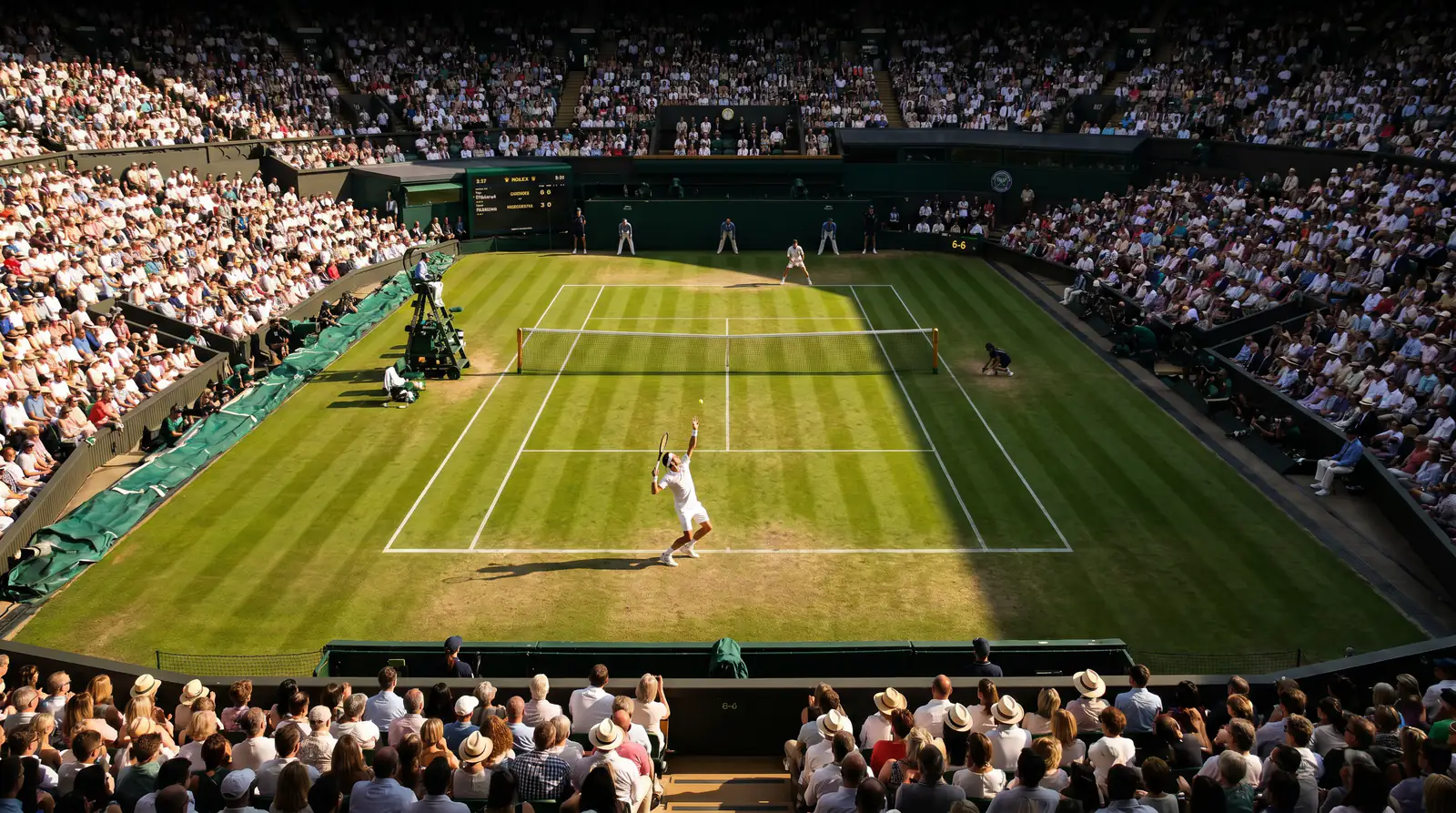 A Wimbledon scoreboard showing a deciding-set tie-break score