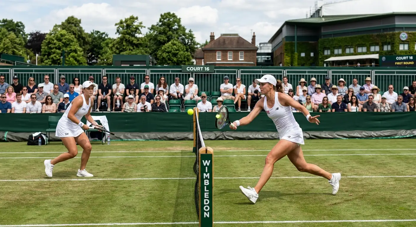 A first-round singles match on a Wimbledon outside court where prize money still motivates