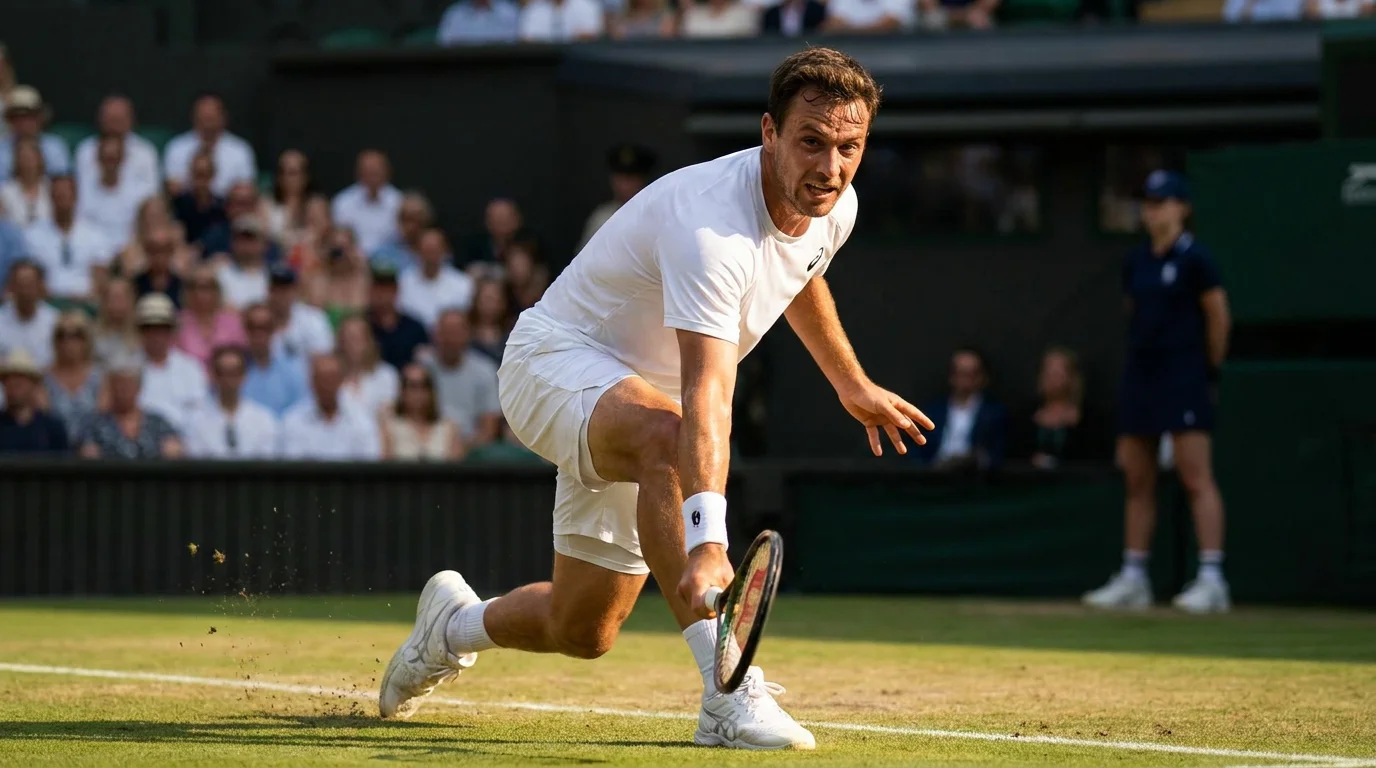 A favourite recovering composure between points in a long best-of-five match