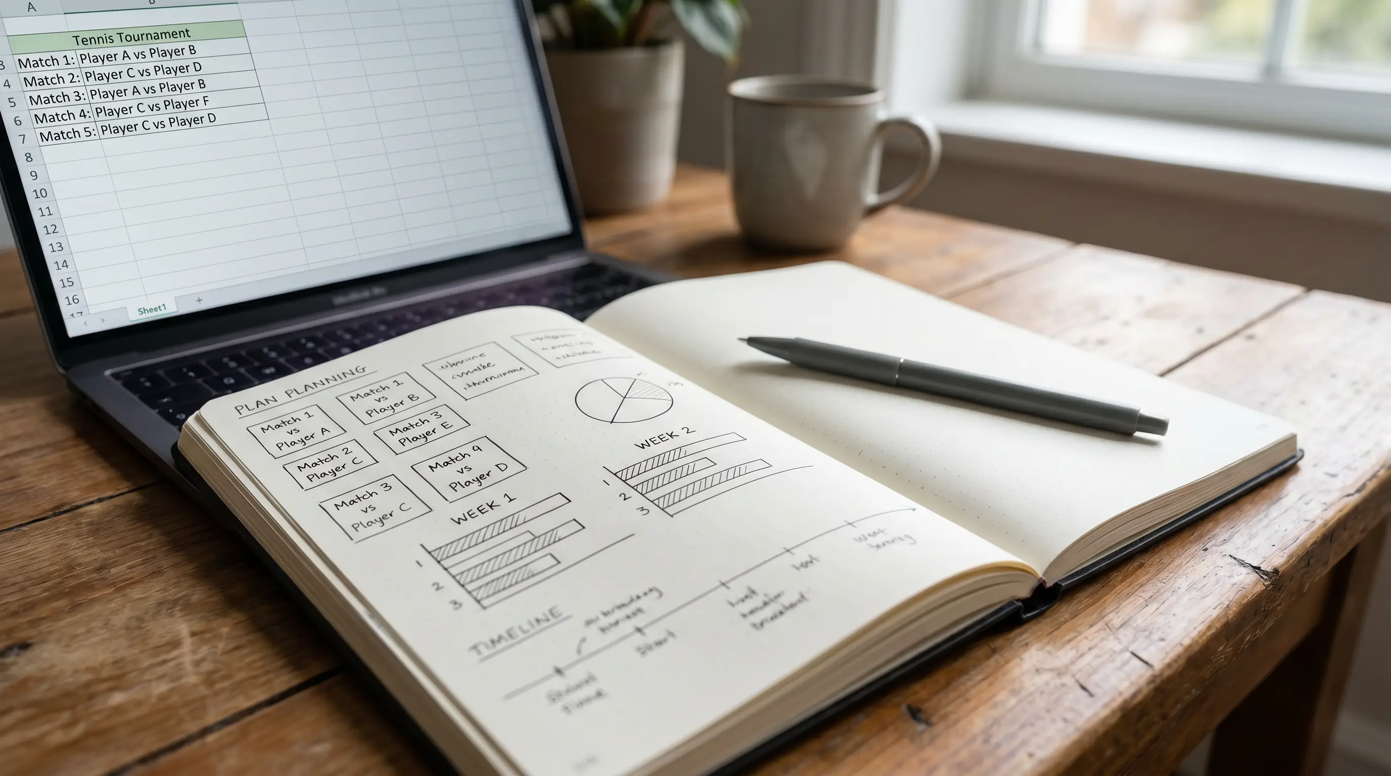 A handwritten two-week timeline budgeting bets across the Wimbledon fortnight