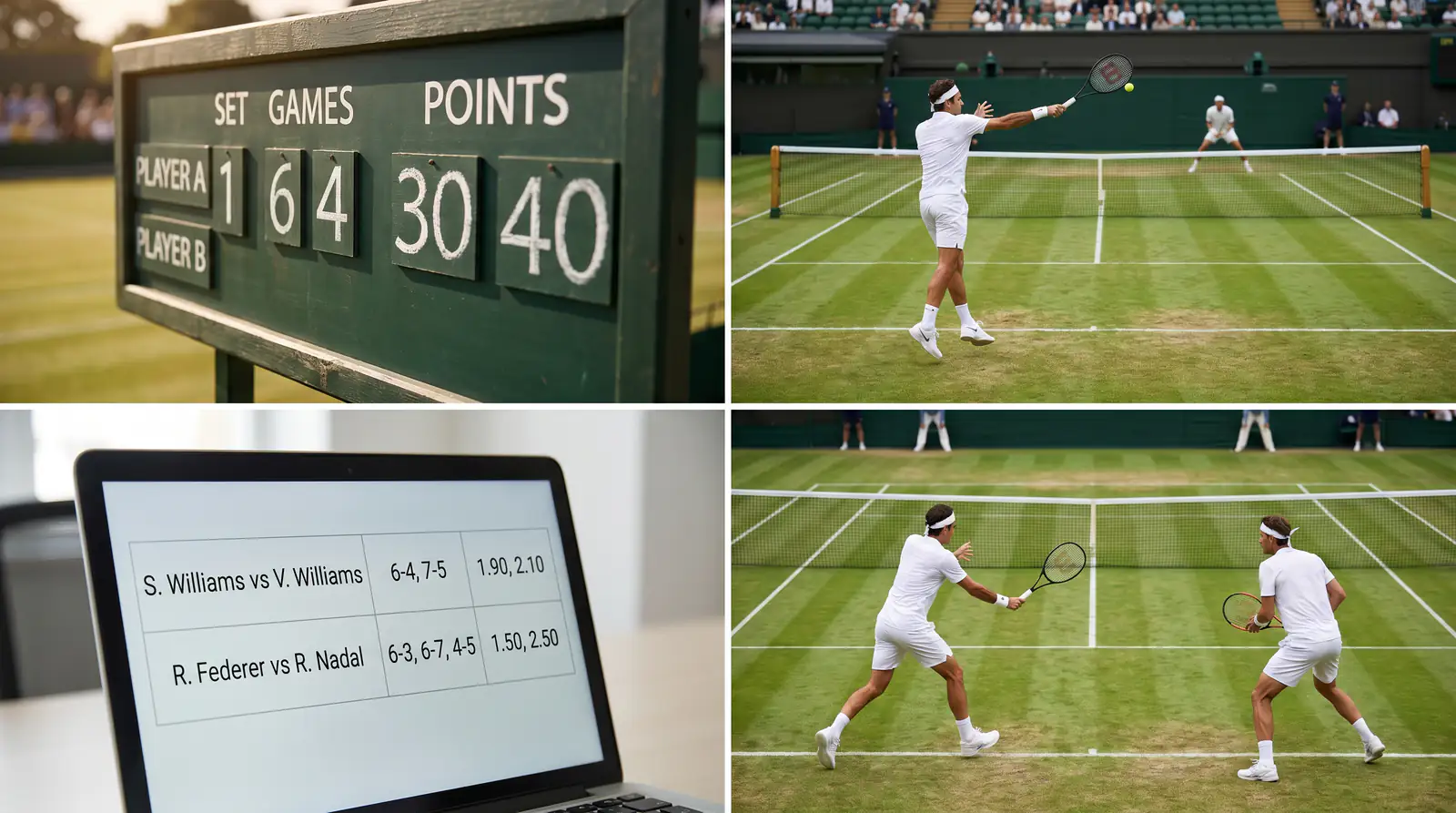 Two players in a baseline exchange on Wimbledon grass deciding the shape of a set