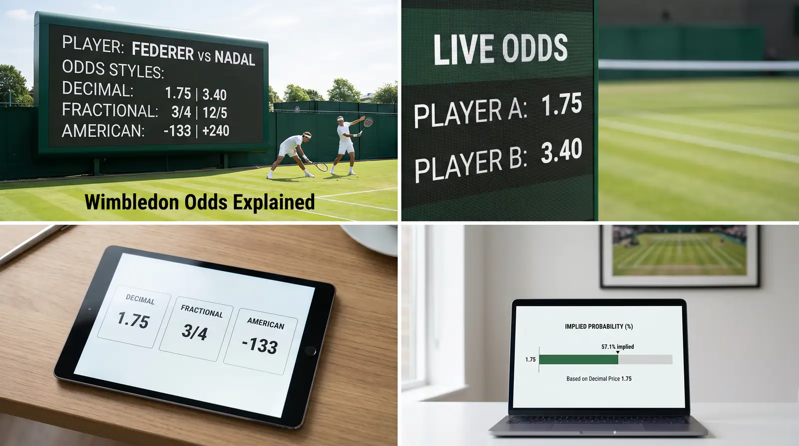 Tennis odds converted into implied probability percentages