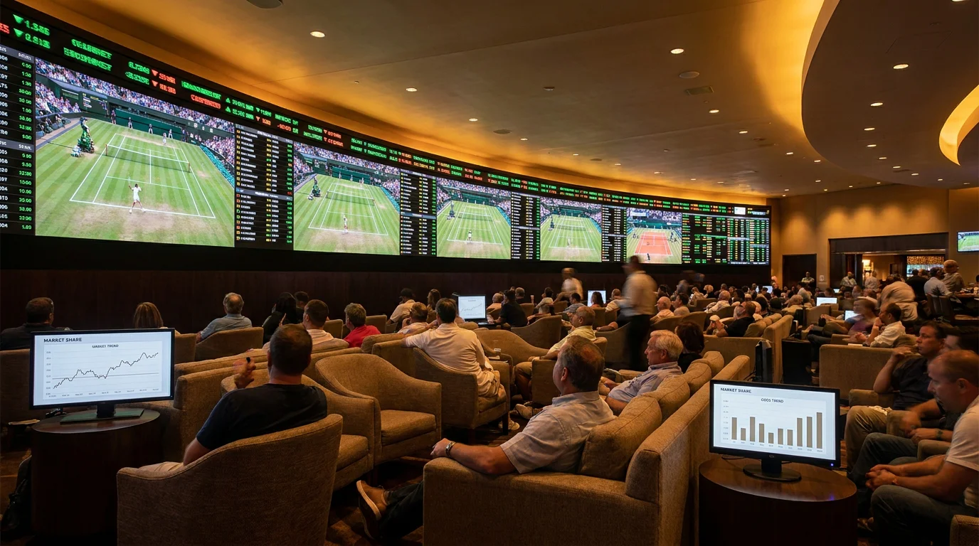A screen comparing tennis with other sports by betting market share