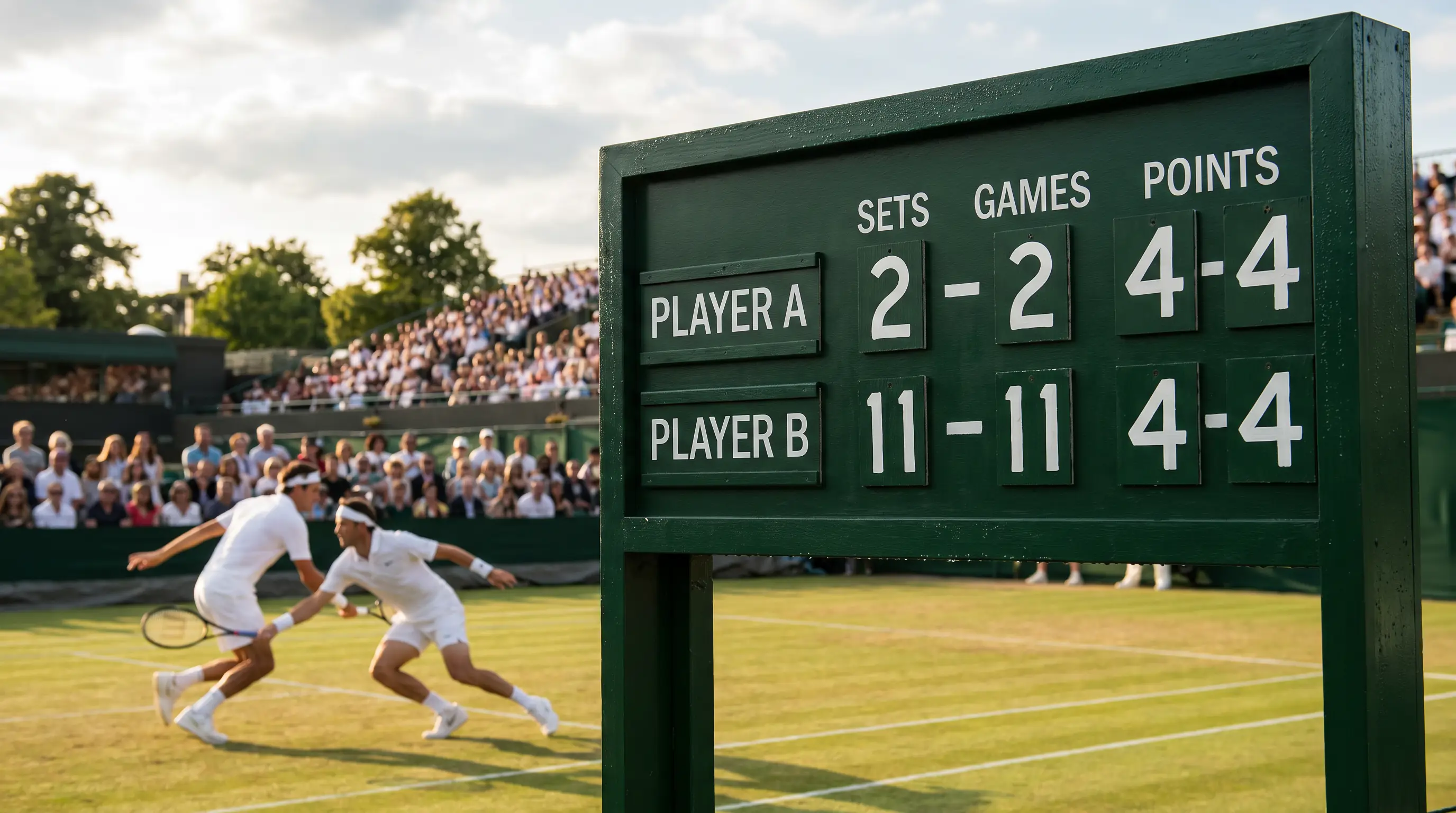A long grass-court rally that hints at how many games a match will run