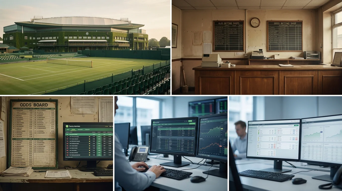 A modern tennis trading desk with multiple screens powering the data-driven market