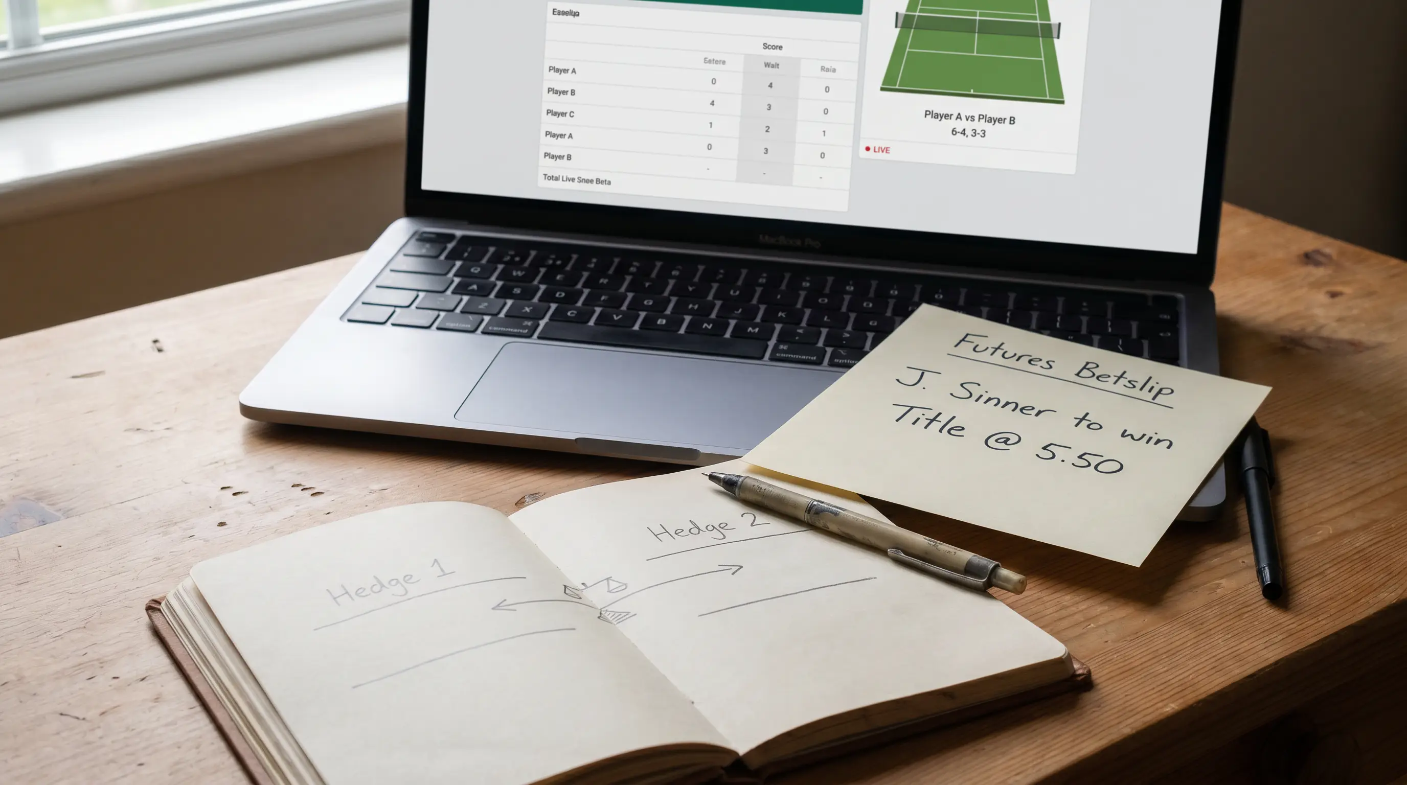 A futures betslip on a Wimbledon player held into the final weekend