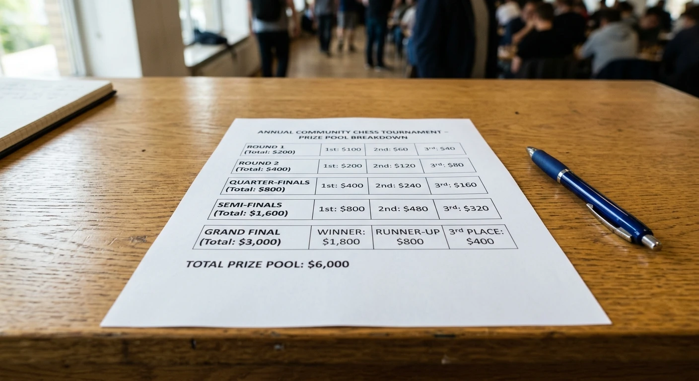 A printed prize-money breakdown sheet for the Wimbledon Championships on a desk