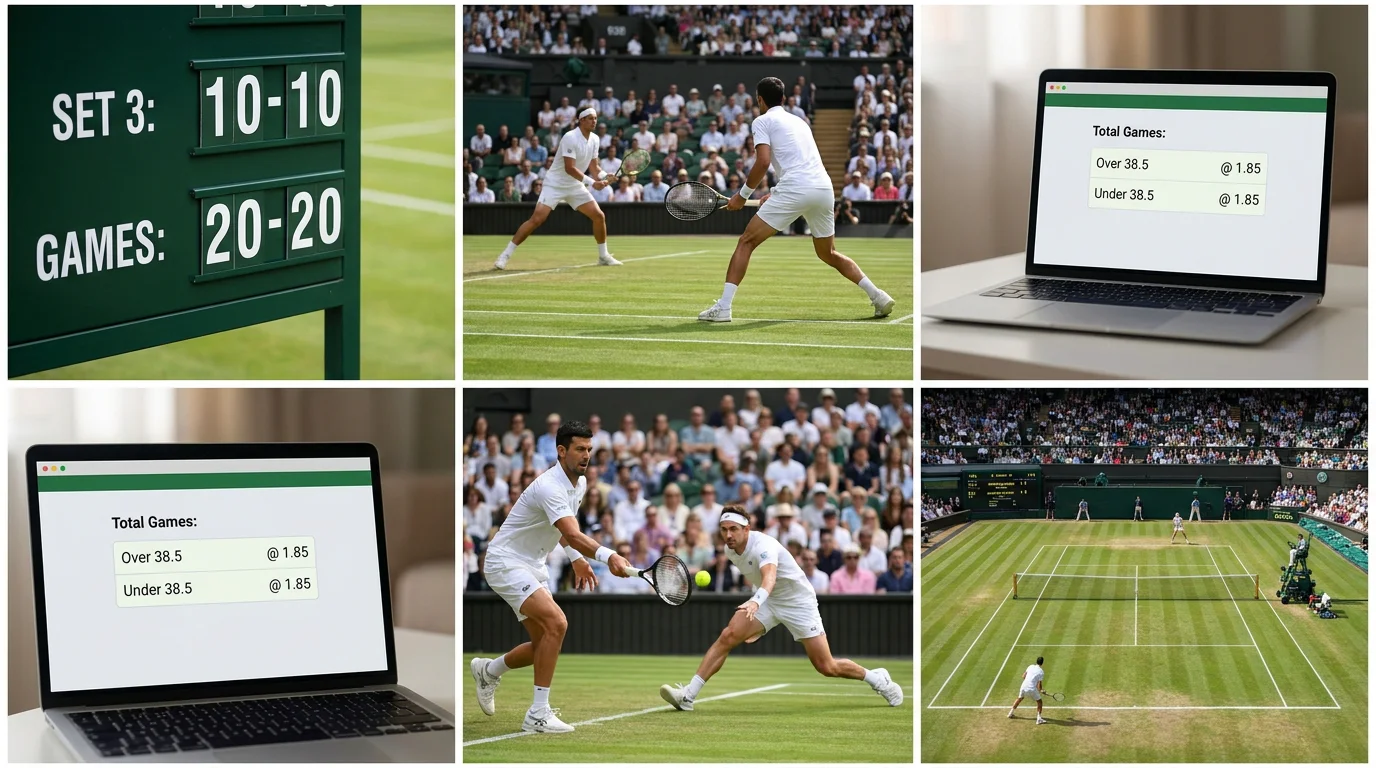 A wide grass-court view used to judge how an over/under games line should read