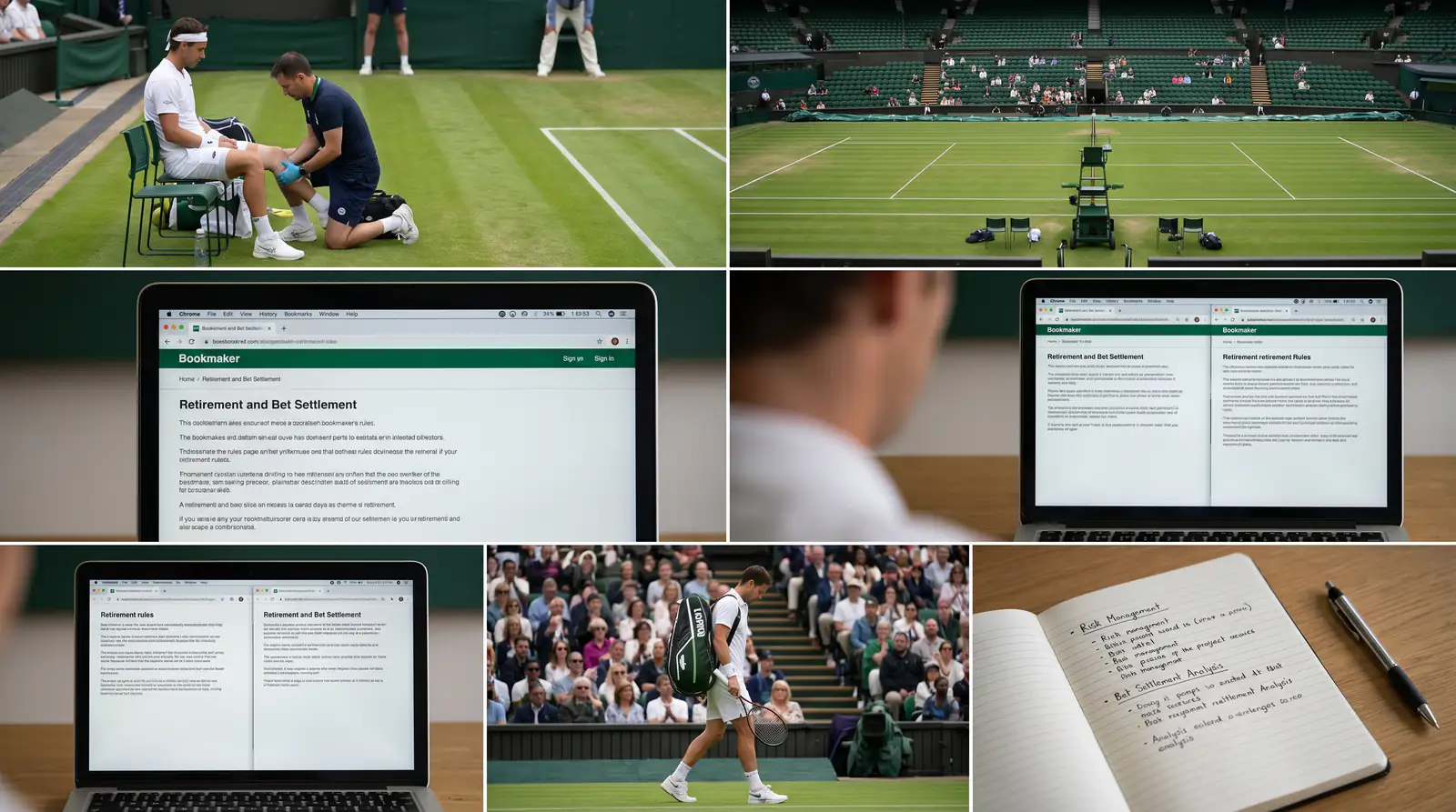 Handwritten notes on managing retirement risk before placing a tennis bet