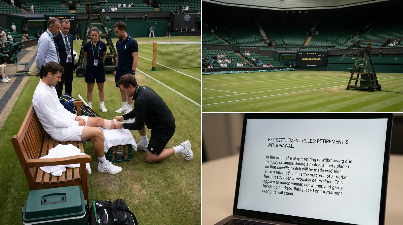 A bookmaker rules page explaining how tennis retirements settle bets