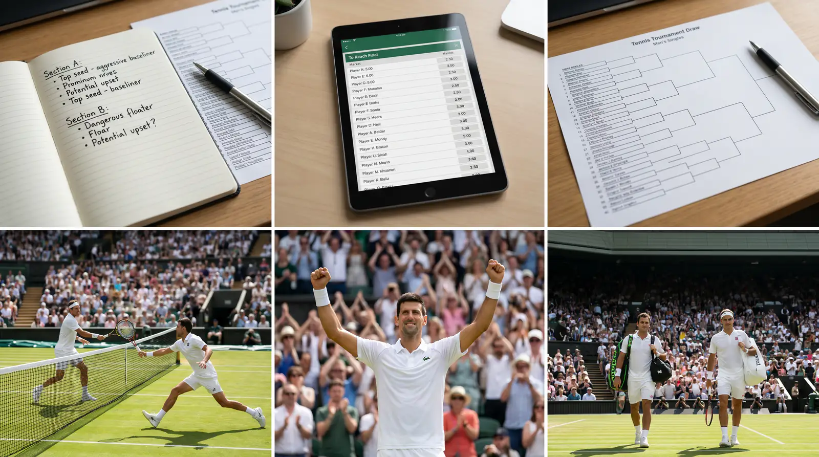 A hard-fought semi-final point on Wimbledon grass with both players at full stretch