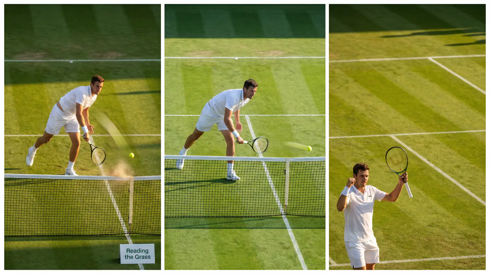 Player holding serve on grass illustrating high hold rates at Wimbledon