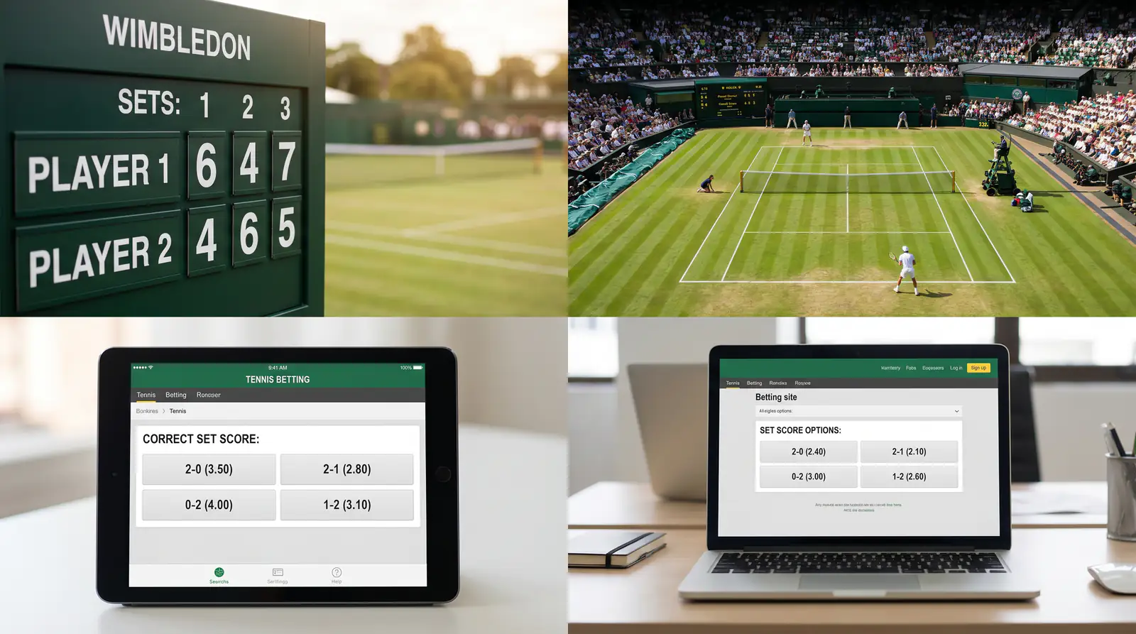 A screen showing the available set-score options for a singles match
