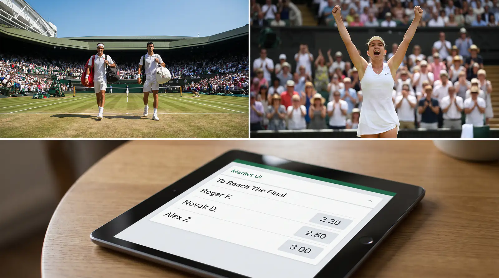 A betting screen showing to-reach-the-final stage market prices for Wimbledon players