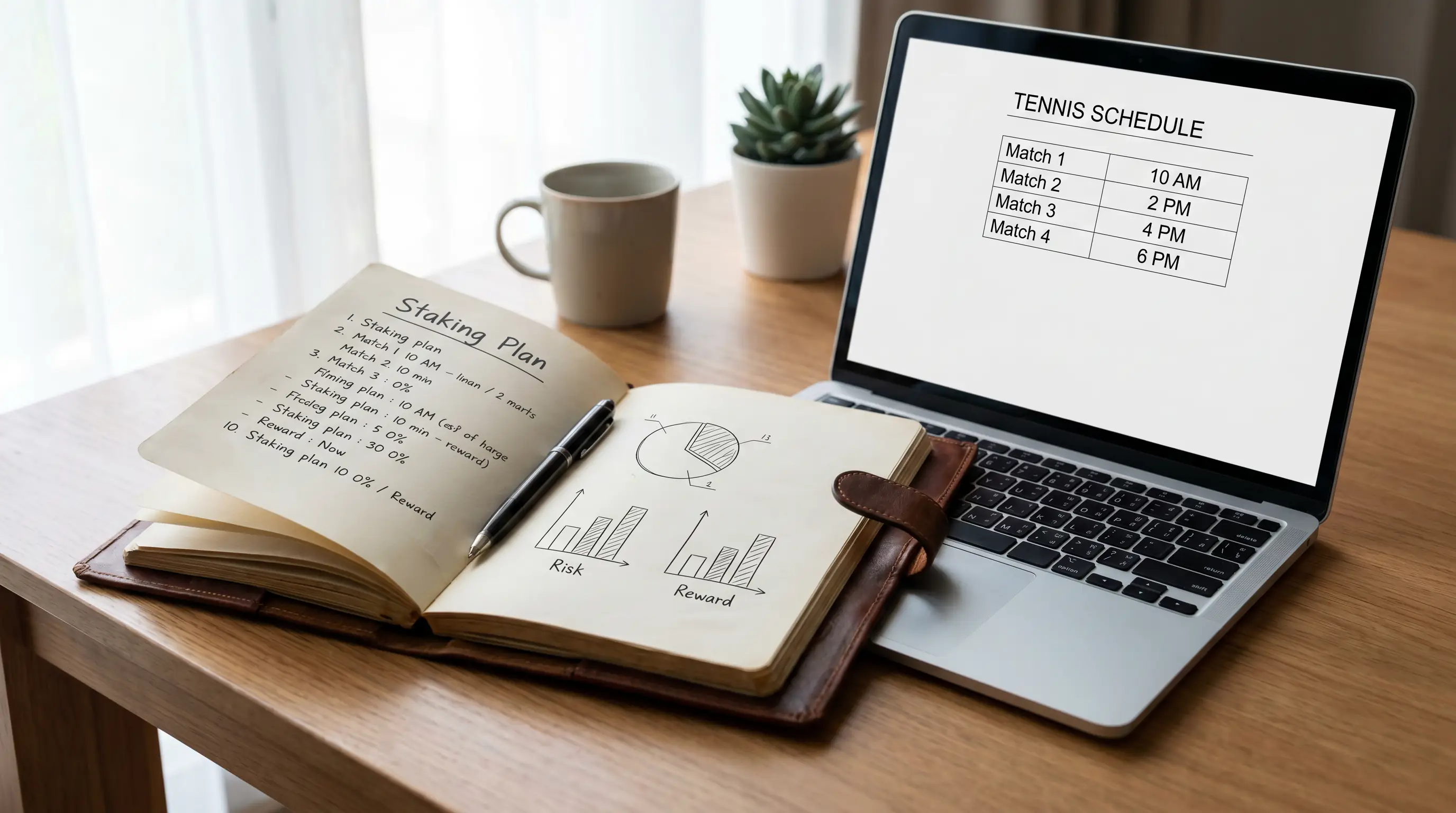 A notebook page comparing two staking models with simple sketches