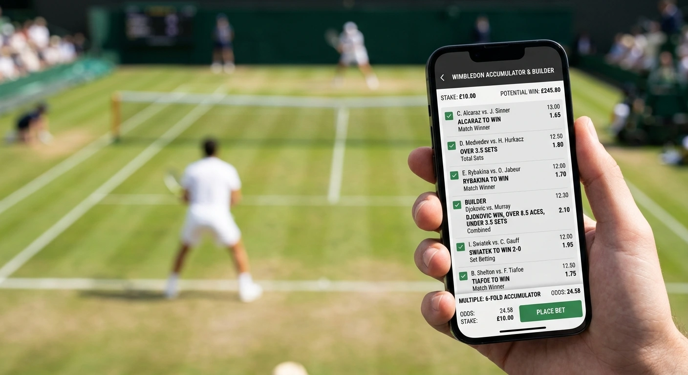 Accumulator and bet builder slip combining several Wimbledon selections