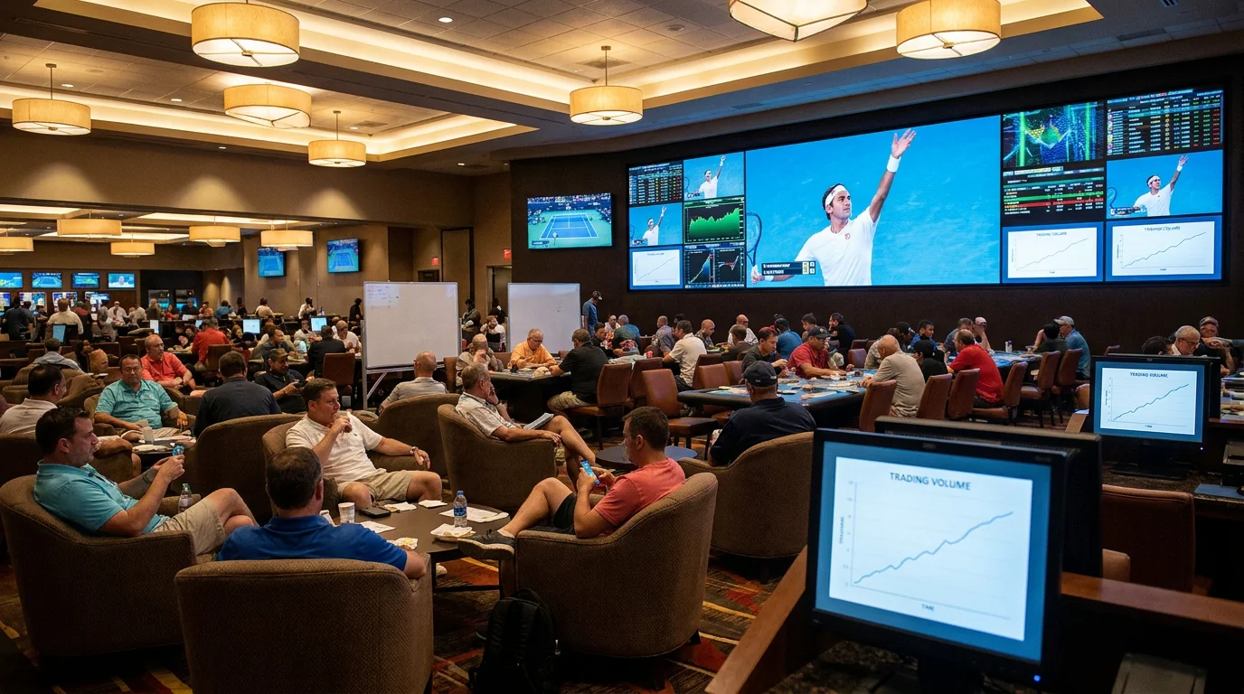 A screen showing a clean upward growth chart for the tennis betting market