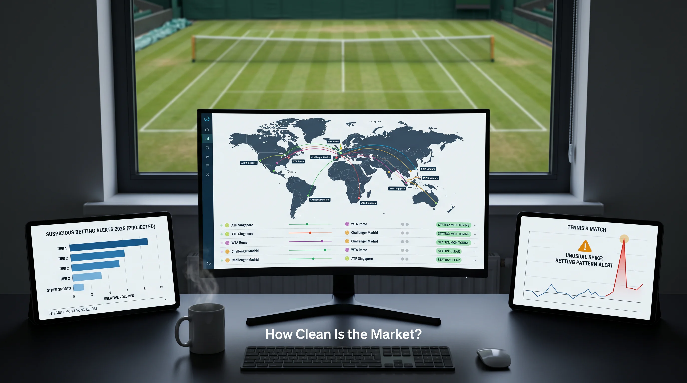 Chart of 2025 suspicious tennis betting alerts by tier and sport