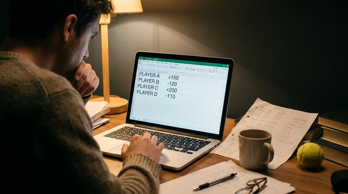 Bettor studying decimal, fractional and American tennis odds on a screen
