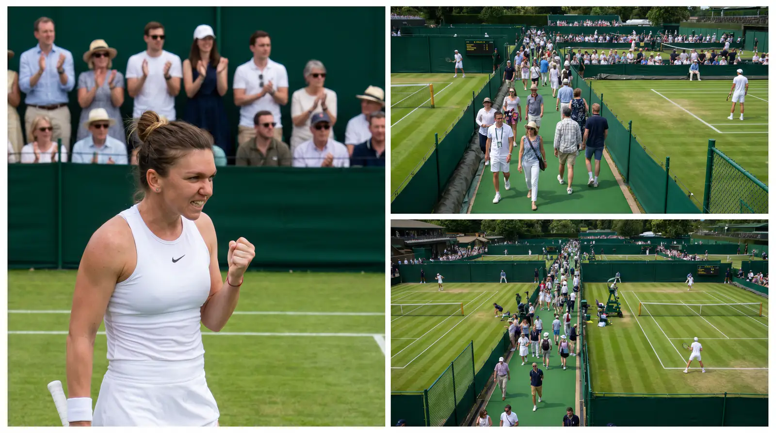 A busy first-week scene across Wimbledon's outside courts where upsets brew