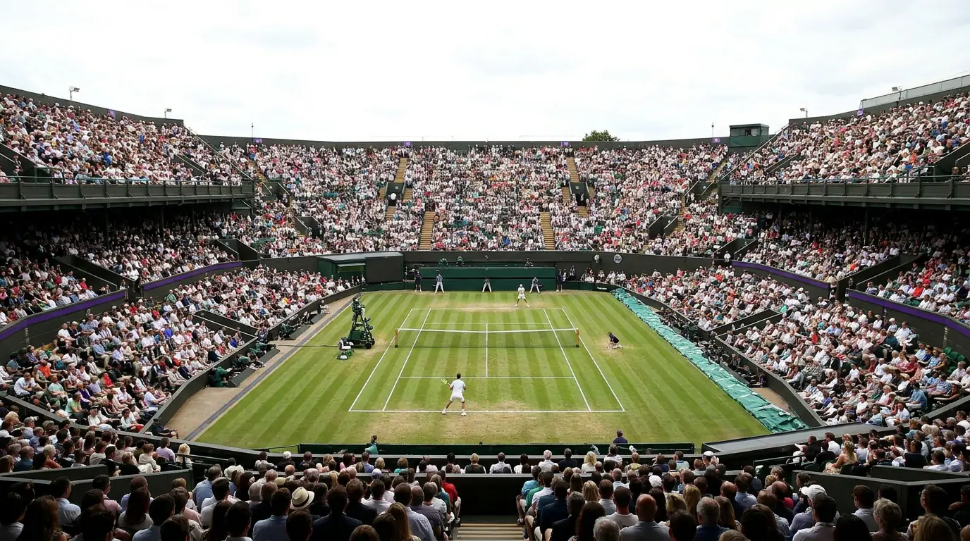 Packed Centre Court crowd at the All England Club during Wimbledon