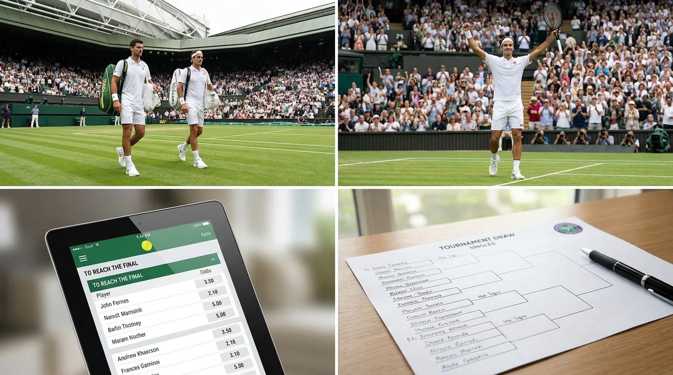 A printed Wimbledon singles draw sheet showing the bracket and match-ups