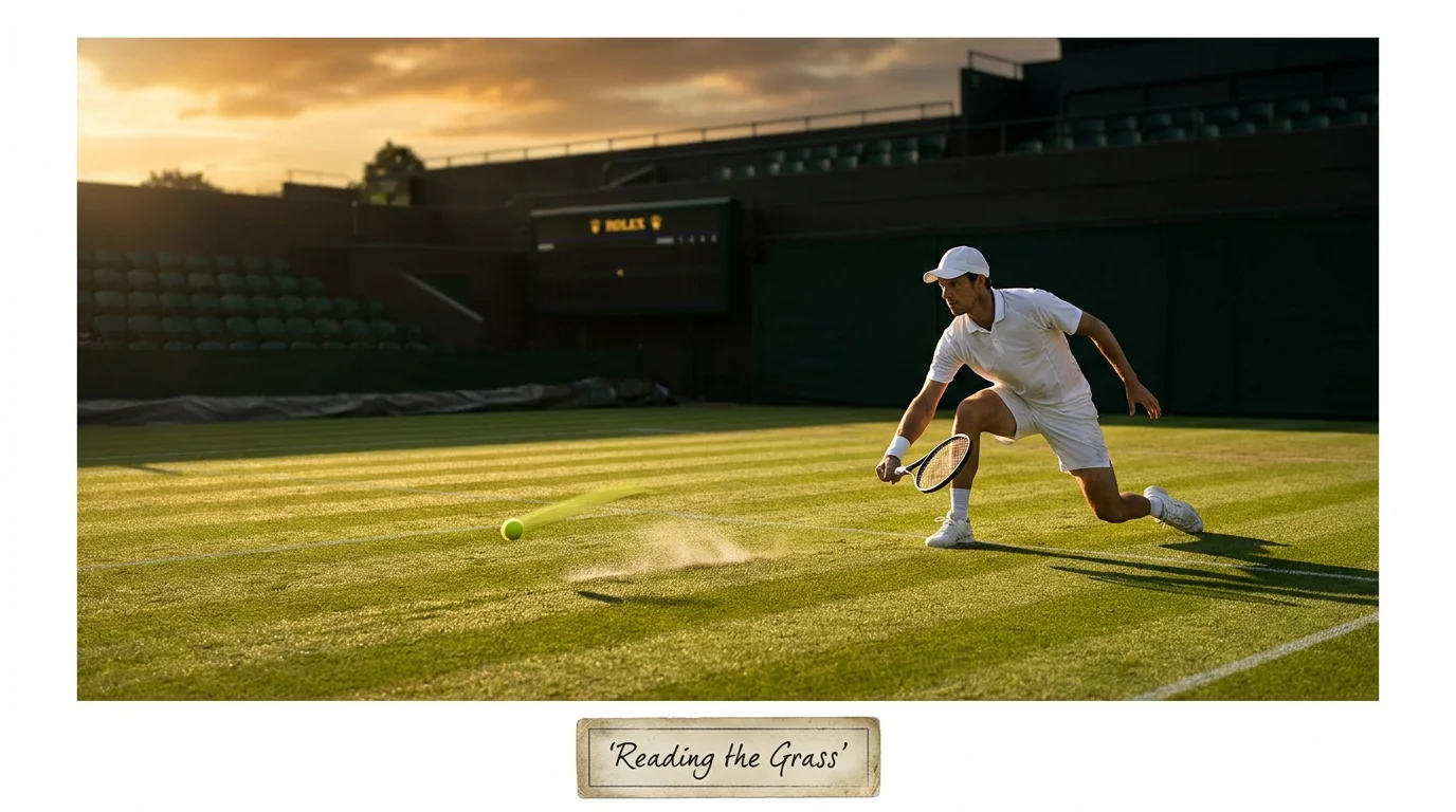 Wimbledon grass court showing a low skidding serve that rewards grass-court betting strategy